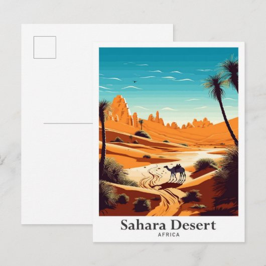 Sahara Desert Africa Travel  illustratie Briefkaart (Voorkant / Achterkant)