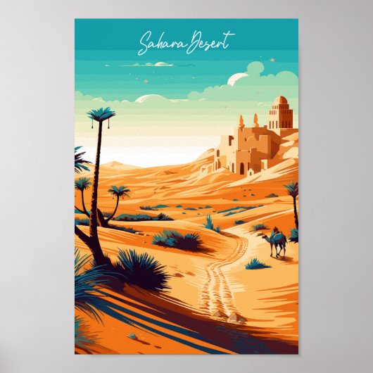 Sahara Desert Africa vintage reisillustratie Poster (Voorkant)