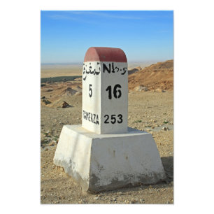 Sahara-mijlpaal, Tunesië Foto Afdruk