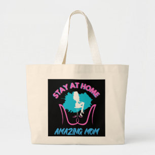 Sahm Blijf thuis Mam Roze & Blauw Trendy Design Grote Tote Bag