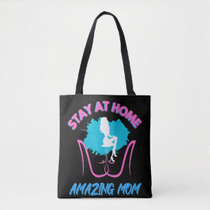 Sahm Blijf thuis Mam Roze & Blauw Trendy Design Tote Bag