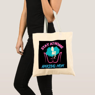 Sahm Blijf thuis Mam Roze en Blauw Ontwerp Tote Bag