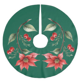 Saia para Árvore de Natal verde e Flores Vermelhas Kerstboom Rok