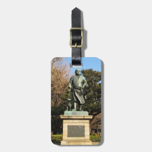 Saigo Takamori (de laatste Samurai) & Dog Statue Bagagelabel (Voorkant verticaal)