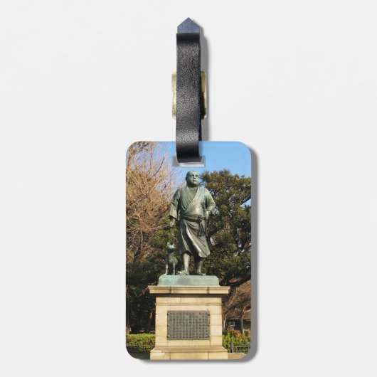 Saigo Takamori (de laatste Samurai) & Dog Statue Bagagelabel (Achterkant verticaal)