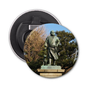 Saigo Takamori (de laatste Samurai) & Dog Statue Button Flesopener