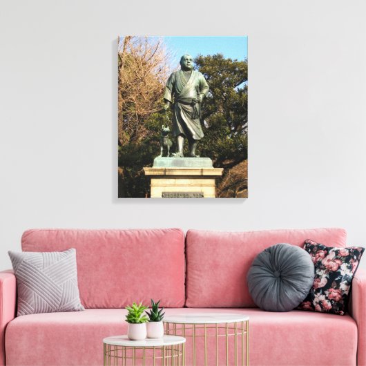 Saigo Takamori (de laatste Samurai) & Dog Statue Canvas Afdruk (Insitu (Woonkamer))
