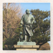Saigo Takamori (de laatste Samurai) & Dog Statue Glazen Onderzetter (Voorkant)