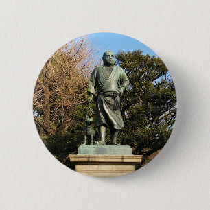 Saigo Takamori (de laatste Samurai) & Dog Statue Ronde Button 5,7 Cm