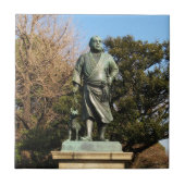Saigo Takamori (de laatste Samurai) & Dog Statue Tegeltje (Voorkant)