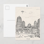 Saigon Pagoda Vietnam Cityscape Pen Inkttekening Briefkaart (Voorkant / Achterkant)