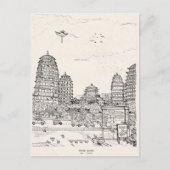 Saigon Pagoda Vietnam Cityscape Pen Inkttekening Briefkaart (Voorkant)