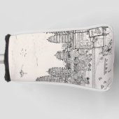 Saigon Pagoda Vietnam Cityscape Pen Inkttekening Golfheadcover (Voorkant)