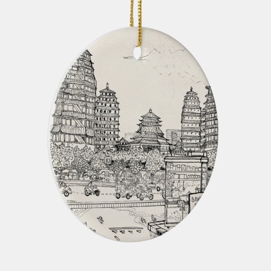 Saigon Pagoda Vietnam Cityscape Pen Inkttekening Keramisch Ornament (Rechts)