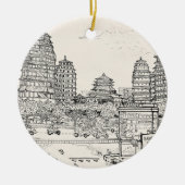 Saigon Pagoda Vietnam Cityscape Pen Inkttekening Keramisch Ornament (Voorkant)