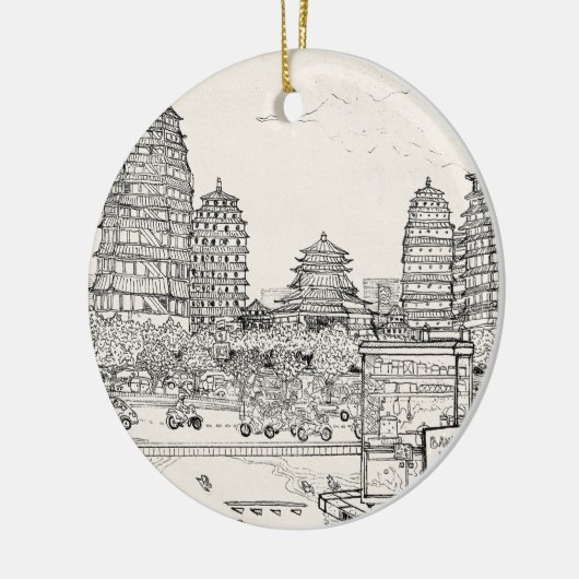 Saigon Pagoda Vietnam Cityscape Pen Inkttekening Keramisch Ornament (Links)