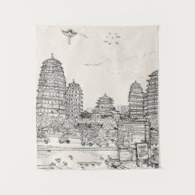 Saigon Pagoda Vietnam Cityscape Pen Inkttekening