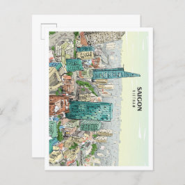 Saigon Vietnam Sketch Art Vintage Travel Briefkaart