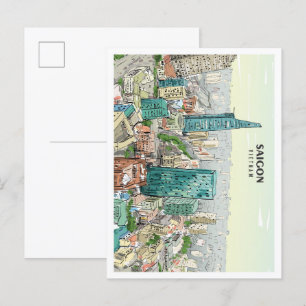 Saigon Vietnam Sketch Art Vintage Travel Briefkaart