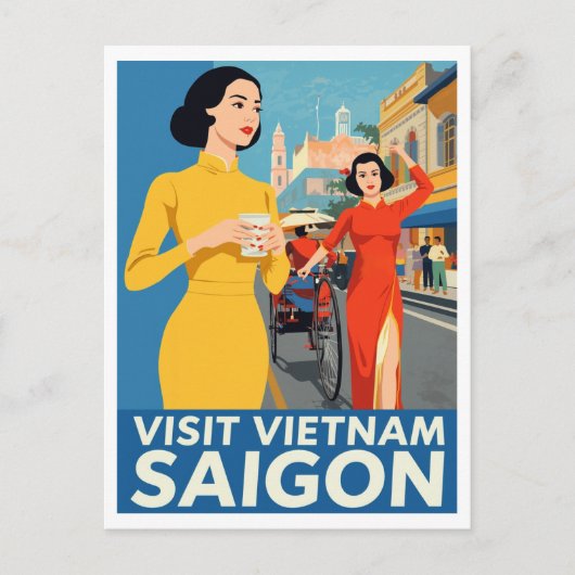 Saigon Vintage Reisposter | Bezoek Vietnam Briefkaart (Voorkant)