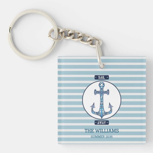 Sail Away Anchor – gepersonaliseerd nautisch acryl Sleutelhanger (voorkant)