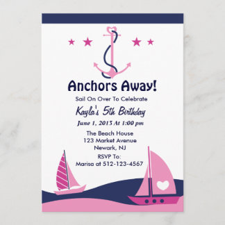 Sail Away Girl Invitation Kaart