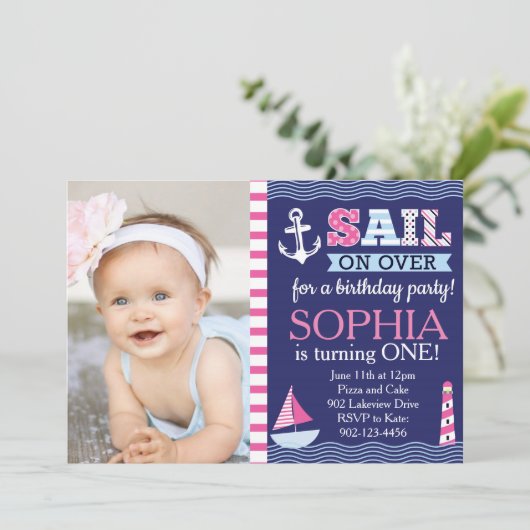 Sail Away Girl's Nautical Birthday Kaart (Staand voorkant)