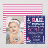 Sail Away Girl's Nautical Birthday Kaart (Voorkant / Achterkant)