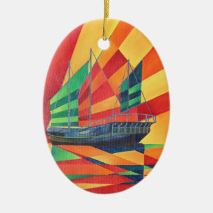 Sail Away Junk Pleasure Boat Keramisch Ornament
