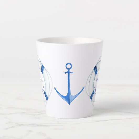 Sail Away Life Ring en Anchor Lifesaver Latte Mok (Voorkant)
