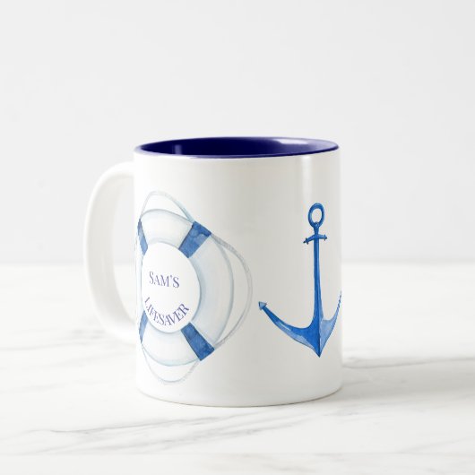 Sail Away Life Ring en Anchor Lifesaver Tweekleurige Koffiemok (Voorkant links)