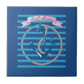 Sail Away Nautical Anchor met blauwe strepen Tegeltje (Voorkant)