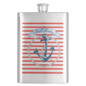 Sail Away, Nautical Anchor met rode strepen Heupfles (Voorkant)