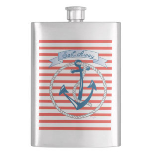 Sail Away, Nautical Anchor met rode strepen Heupfles