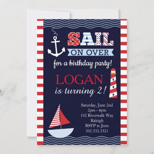 Sail Away Nautical Birthday Invitation Kaart (Voorkant)