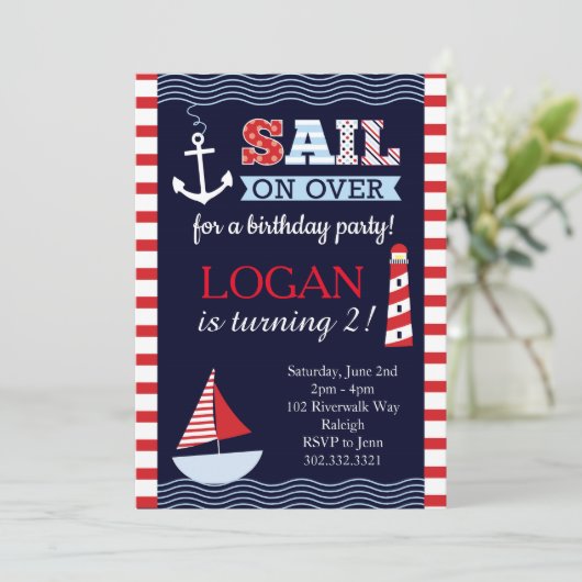 Sail Away Nautical Birthday Invitation Kaart (Staand voorkant)