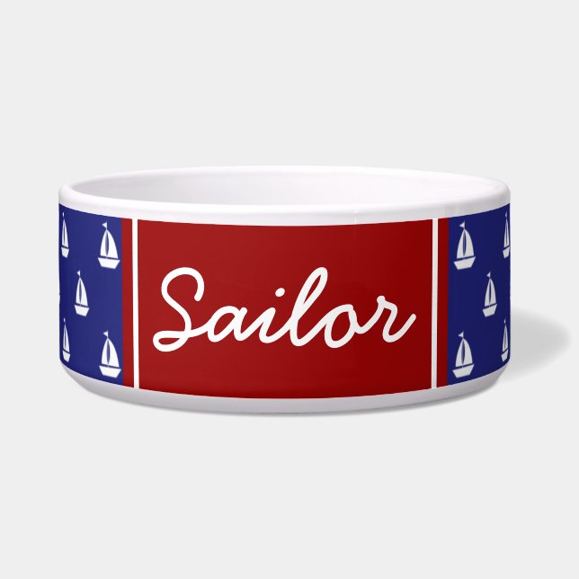 Sail Away on Blue Personalized Voerbakje (Voorkant)