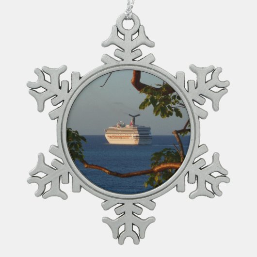 Sail Away op Sunset I Cruise Vacation Tin Sneeuwvlok Ornament (Voorkant)