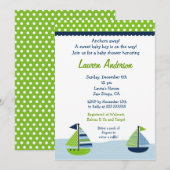 Sail Away Sailboat Baby Shower Invitaties Kaart (Voorkant / Achterkant)