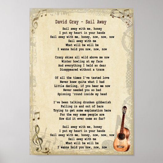 Sail Away Song Lyric  Wall Art print (Voorkant)