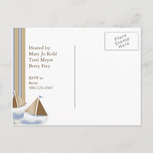 Sail Boat Baby shower Briefkaart Uitnodiging (Achterkant)