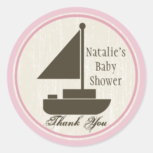 Sail Boat Baby shower Roze Ronde Sticker (Voorkant)