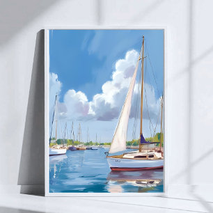 Sail Boat Bay Kust Waterverfschilderij Poster