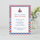Sail Boat Birthday Party - Uitnodiging/rood wit bl Kaart (Staand voorkant)