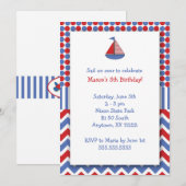 Sail Boat Birthday Party - Uitnodiging/rood wit bl Kaart (Voorkant / Achterkant)