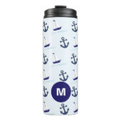Sail Boat en Anchor Pattern Monogram Thermosbeker (Voorkant)