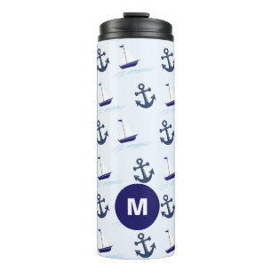 Sail Boat en Anchor Pattern Monogram Thermosbeker