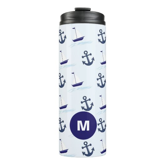 Sail Boat en Anchor Pattern Monogram Thermosbeker (Voorkant)