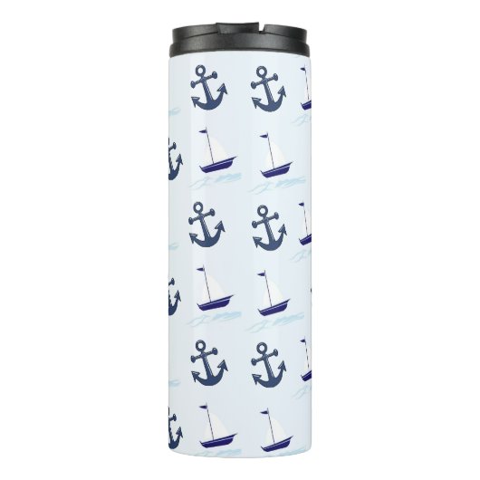 Sail Boat en Anchor Pattern Monogram Thermosbeker (Achterkant)