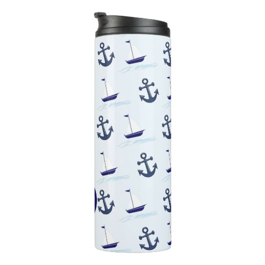 Sail Boat en Anchor Pattern Monogram Thermosbeker (Geroteerd rechts)